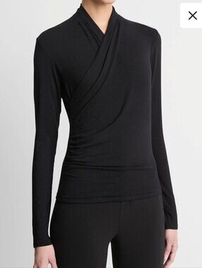 Vince Fixed Wrap Long Sleeve Ribbed Top S